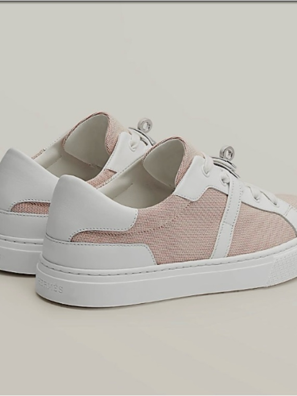 Hermes Women Day Sneakers Leather Canvas Pink coral blush silver White 36.5 - Picture 2 of 7